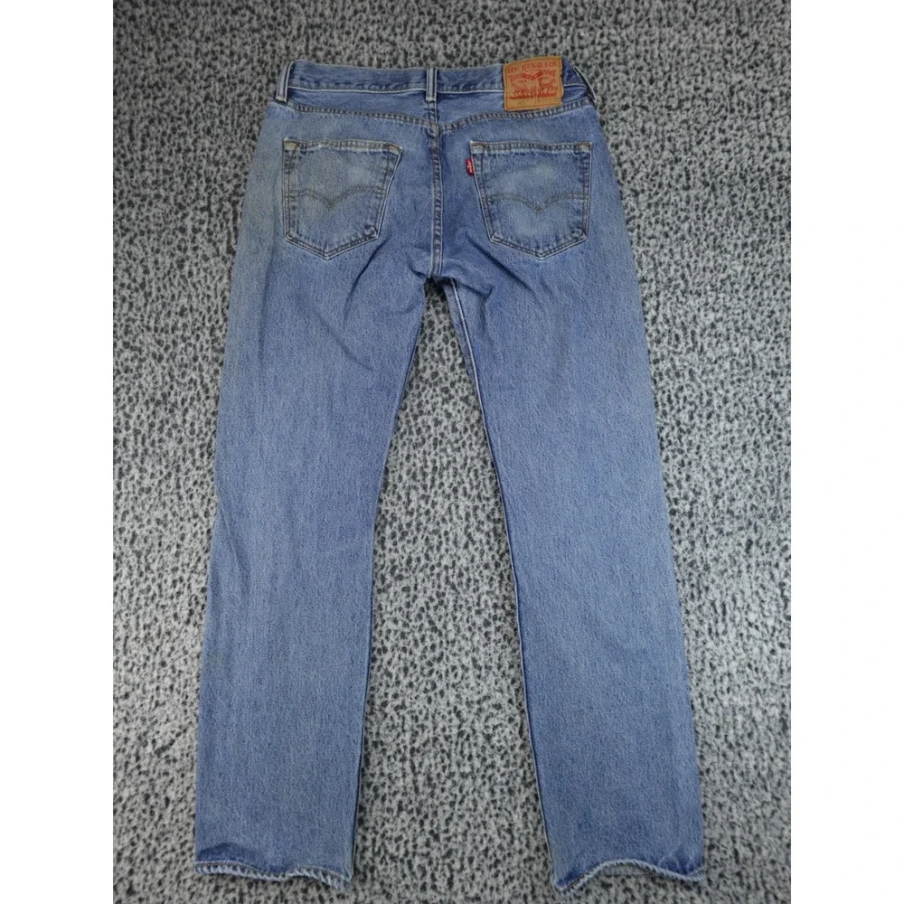 Levis 501 Button Fly‎ Mens 32x32 Blue Distressed Denim Jeans 00501-0193